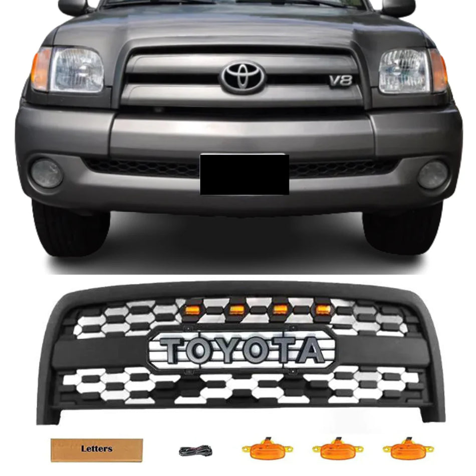 2003-2006 Toyota Tundra Grill,Matte Black TRD PRO Grill With Emblem & LED Lights
