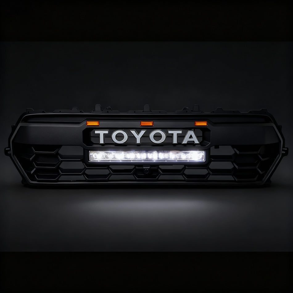 Front Grille for 2024–2025 Toyota Tacoma TRD PRO Style Black Mesh with LED Lights
