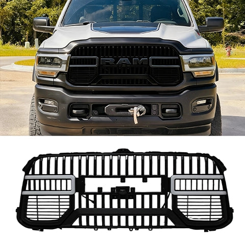 Front Bumper Grille for 2020-2024 Ram 2500/3500 Grill, with C-Shape Lights and Letters(No Bracket Frame), Matte Black