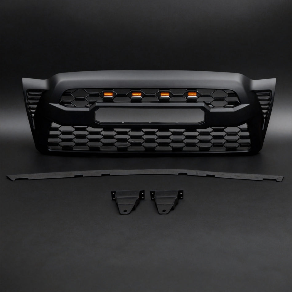 Front Grille for 2005–2011 Toyota Tacoma TRD PRO Style Matte Black with Letters & LED Lights