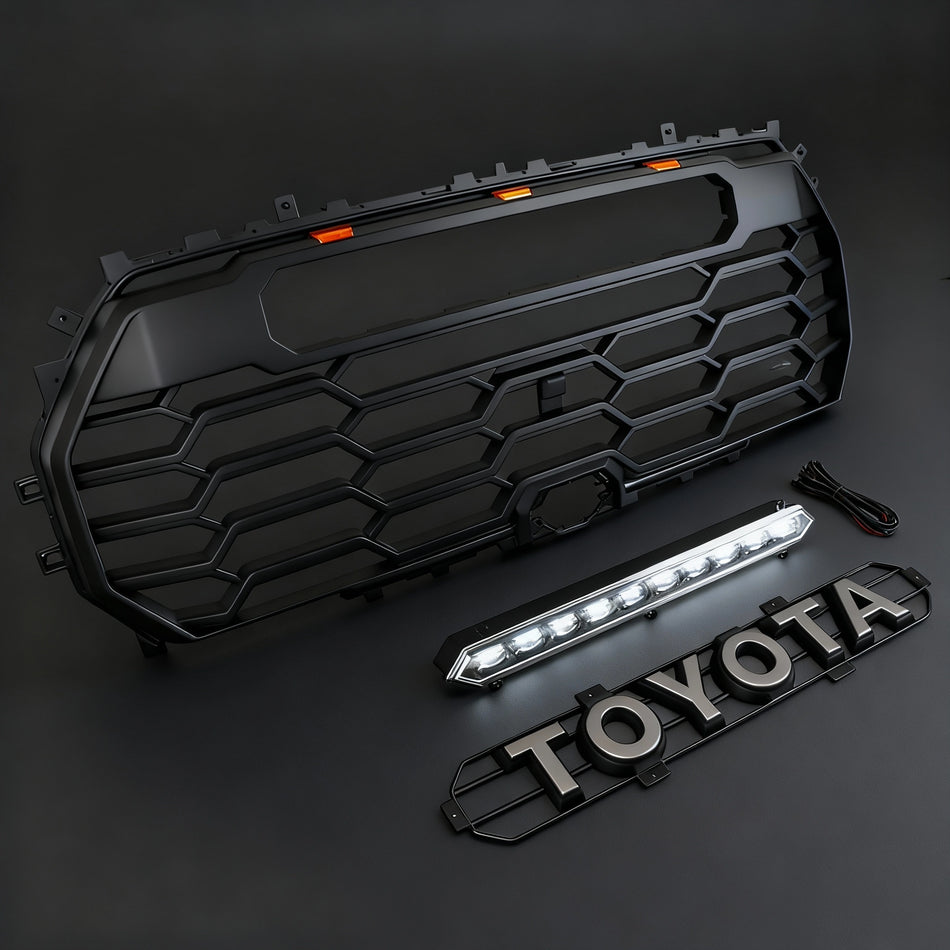 Front Grille for 2022–2025 Toyota Tundra TRD PRO Style with LED Lights & Emblem