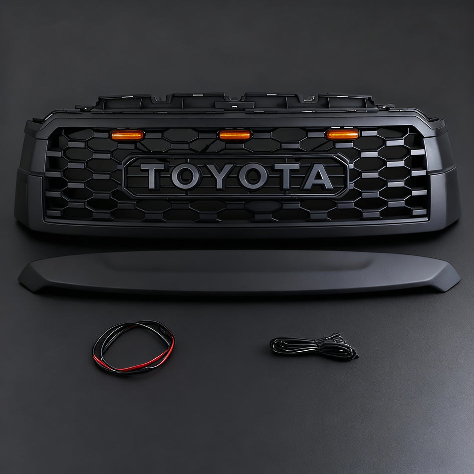 Front Grille Fit For 2010-2018 TOYOTA SEQUOIA TRD Pro Grill with Badge & Amber LED Lights