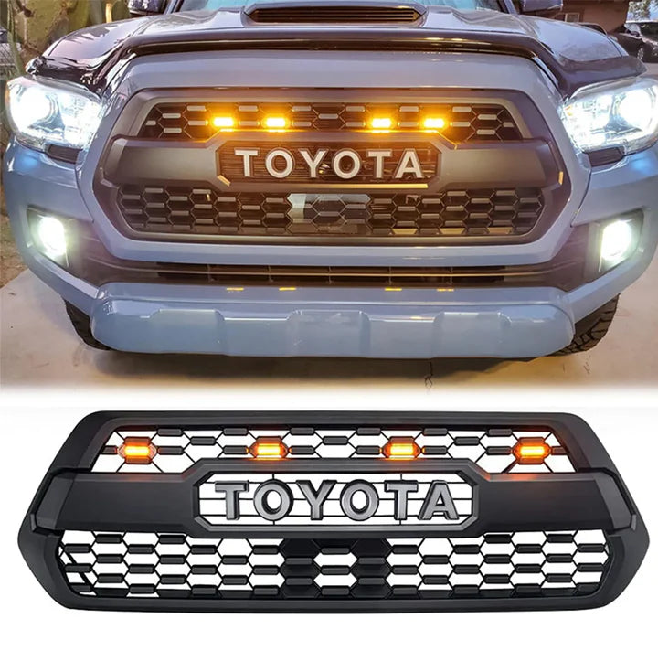 Front Grille for 2016-2023 Tacoma TRD Style Front Grille Replacement Mesh Grill ABS Front Grille with LEDS， W/O TSS Sensor Cove