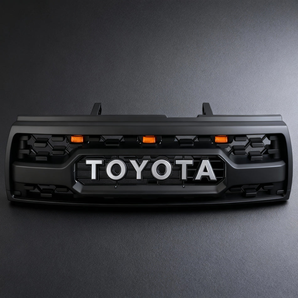 FRONT GRILLE FOR 1996-2002 TOYOTA 4RUNNER REPLACEMENT GRILL TRD STYLE ABS FRONT BUMPER GRILLE W/ LETTERS LED LIGHTS（MATTE BLACK）