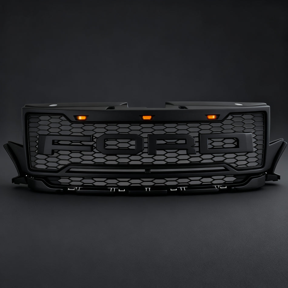 2012-2015 FORD EDGE FRONT GRILLE MESH GRILL W/ LED LIGHTS & LETTERS MATTE BLACK