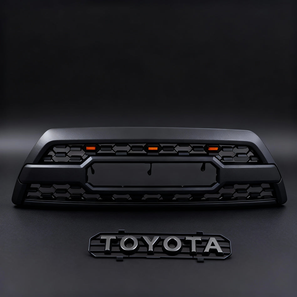 Grille Fits 2006-2009 4Runner TRD PRO Style Front Grill Black W/3 Amber Lights & Emblem