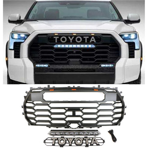 Front Grille for 2022–2025 Toyota Tundra TRD PRO Style with LED Lights & Emblem