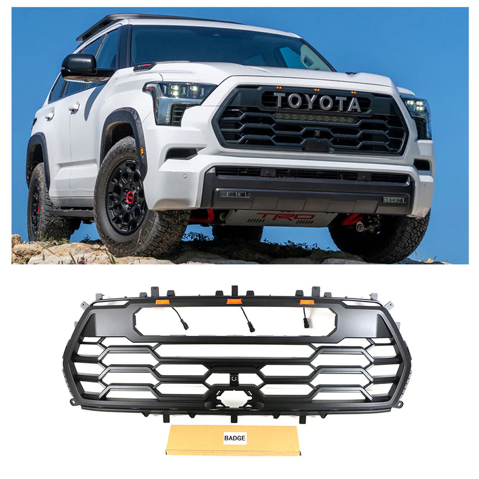 Front Grille for 2022 2023 2024 Toyota Sequoia TRD Pro Style Grill with Emblem & LED Lights