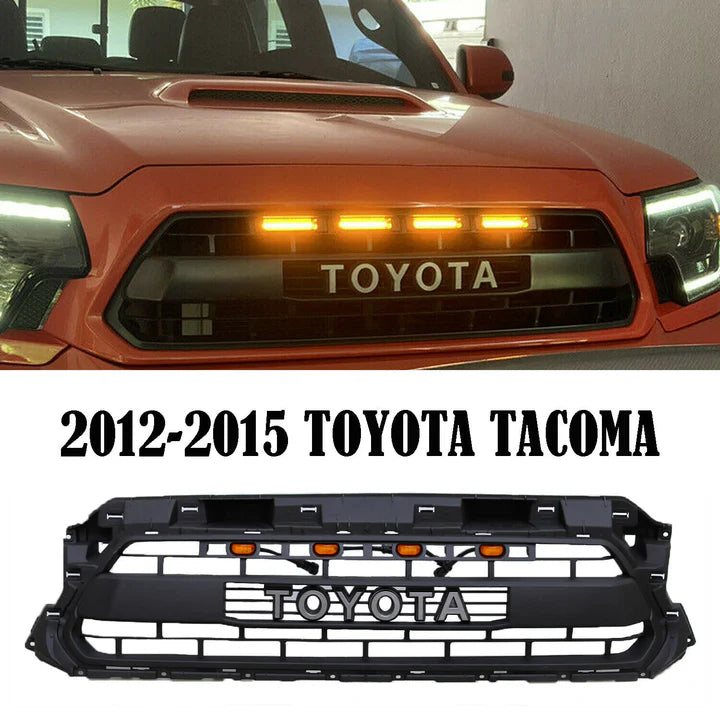 Front Grille For 2012-2015 Toyota Tacoma TRD W/ Letter Led Lights Matte Black