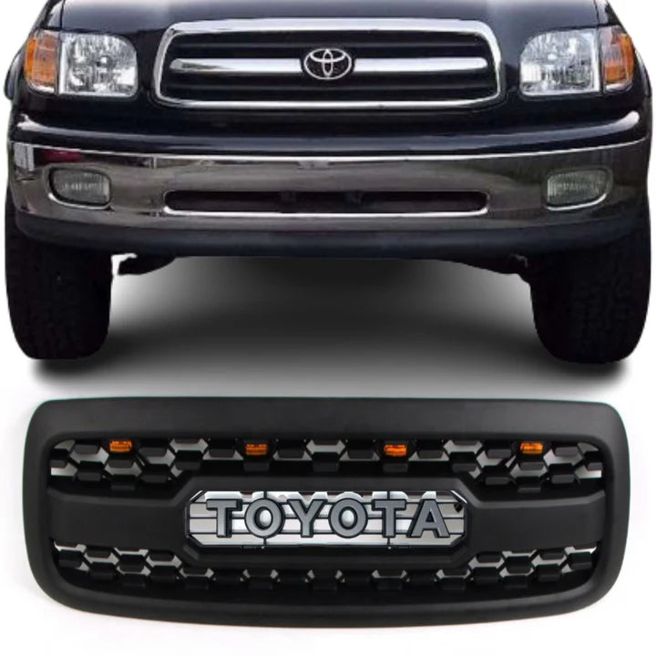 Front Grille for 2000–2002 Toyota Tundra TRD PRO Style Black with Emblem & LED Light